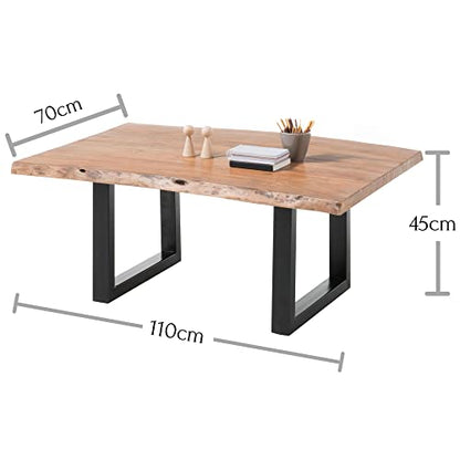 Table Basse en Bois d'acacia Massif avec Armature en métal Noir, 110 x 45 x 70 cm