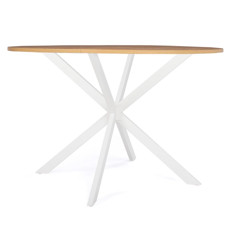 Table à Manger Ronde Alix 4-6 Personnes Pied araignée Bois et Blanc 110 cm - TABLE BOIS