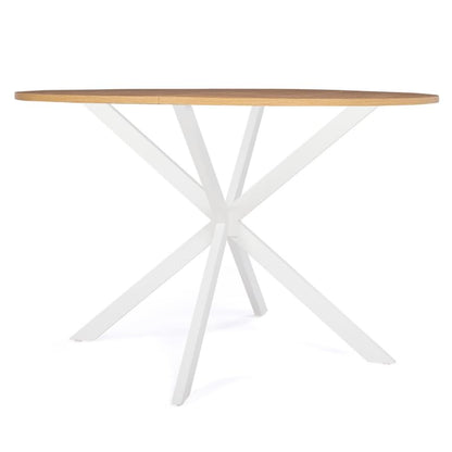 Table à Manger Ronde Alix 4-6 Personnes Pied araignée Bois et Blanc 110 cm - TABLE BOIS