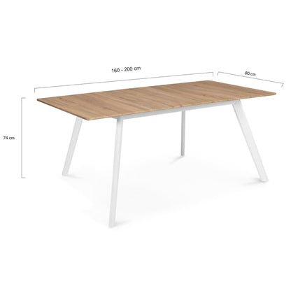 Table scandinave Extensible Rectangle Inga 6-8 Personnes Plateau Bois Pieds Blancs 160-200 cm