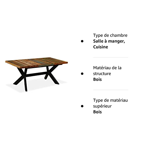 Table de Salle à Manger Table à Dîner Table de Repas Meuble de Cuisine Maison Intérieur Bois de Récupération Massif Acier 180 cm