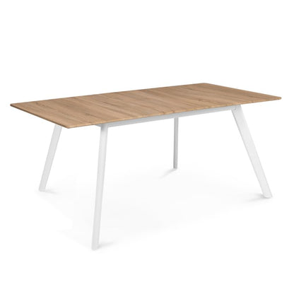 Table scandinave Extensible Rectangle Inga 6-8 Personnes Plateau Bois Pieds Blancs 160-200 cm