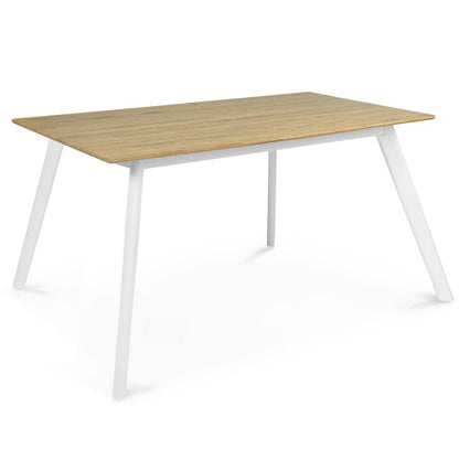 Table scandinave Extensible Rectangle Inga 6-8 Personnes Plateau Bois Pieds Blancs 160-200 cm