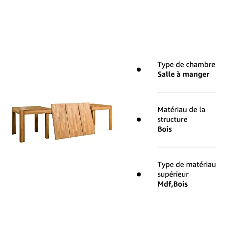 Table de salle à manger extensible XL 160-280 cm en bois massif chêne, idéale pour cuisine, salon, meubles de style rustique nordique, couleur chêne naturel