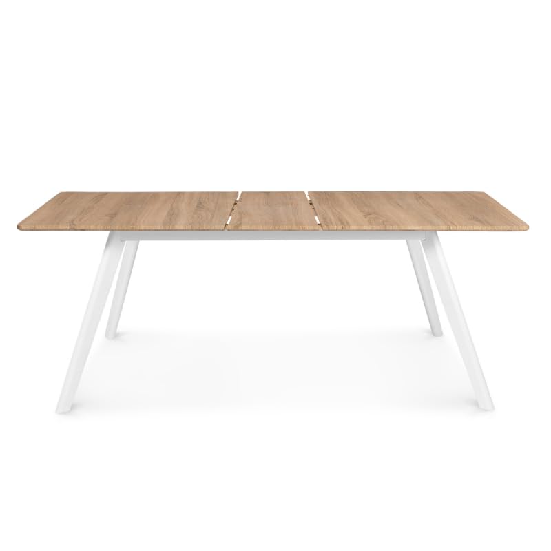 Table scandinave Extensible Rectangle Inga 6-8 Personnes Plateau Bois Pieds Blancs 160-200 cm