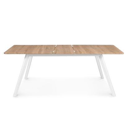 Table scandinave Extensible Rectangle Inga 6-8 Personnes Plateau Bois Pieds Blancs 160-200 cm