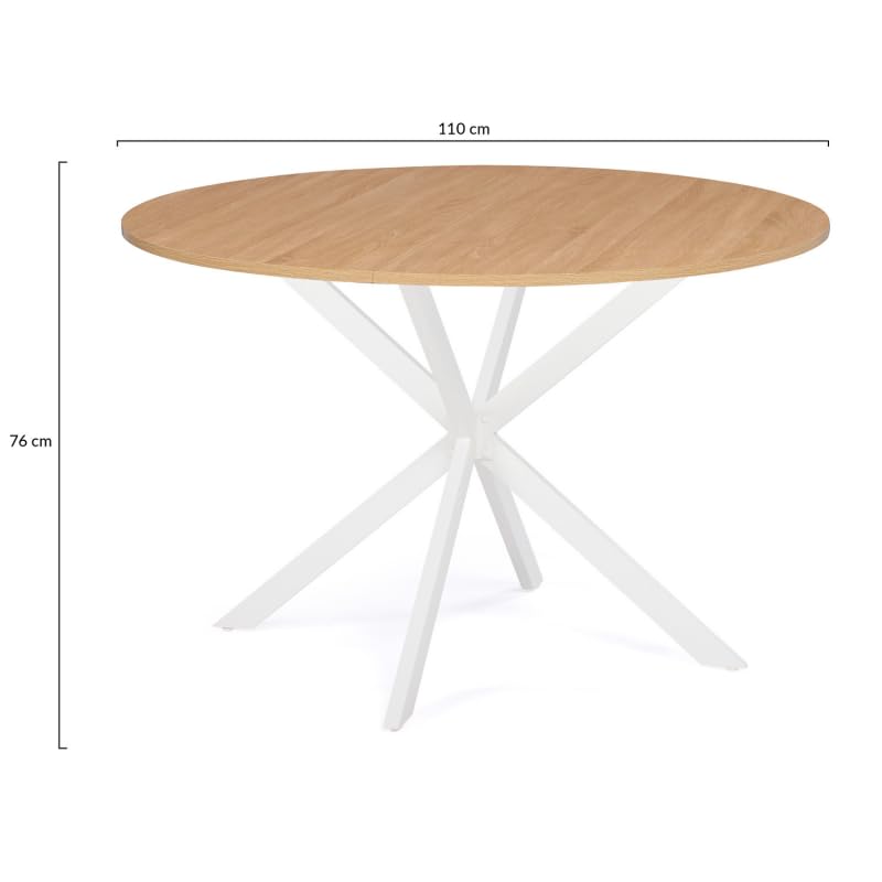 Table à Manger Ronde Alix 4-6 Personnes Pied araignée Bois et Blanc 110 cm - TABLE BOIS