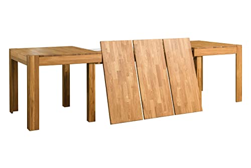 Table de salle à manger extensible XL 160-280 cm en bois massif chêne, idéale pour cuisine, salon, meubles de style rustique nordique, couleur chêne naturel