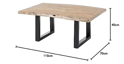 Table Basse en Bois d'acacia Massif avec Armature en métal Noir, 110 x 45 x 70 cm