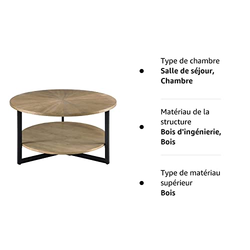 Table Basse Ronde en Bois Massif, Table de Salon, Table de canapé, Structure en métal, Table Basse à 2 étages, Table Basse,Facile à Monter - TABLE BOIS