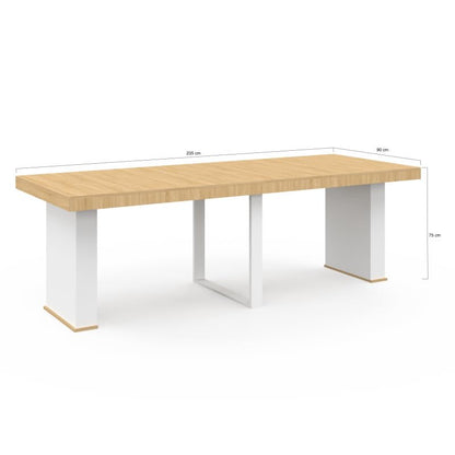 Table Console Extensible 10 Personnes 235 cm Bois et Blanc