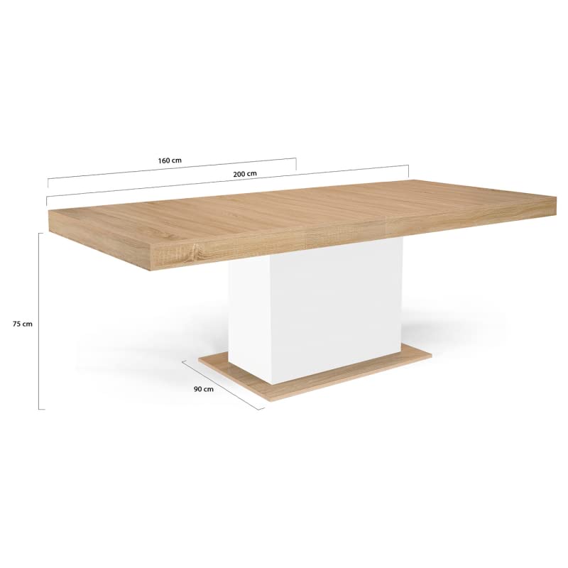 Table à Manger Extensible Rectangle Eden 6-10 Personnes Bois et Blanc 160-200 cm