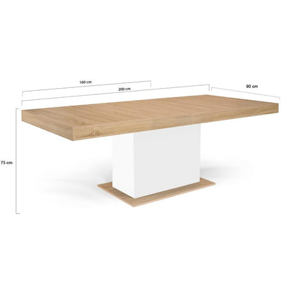 Table à Manger Extensible Rectangle Eden 6-10 Personnes Bois et Blanc 160-200 cm