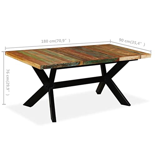 Table de Salle à Manger Table à Dîner Table de Repas Meuble de Cuisine Maison Intérieur Bois de Récupération Massif Acier 180 cm