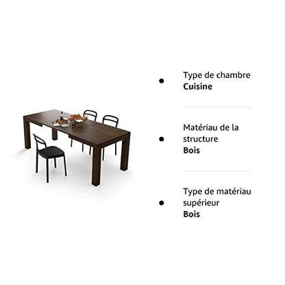 Table à Manger Extensible, Iacopo, 140(220) x90 cm, Noyer, pour 6-10 Personnes, Table Extensible pour Cuisine, Salon, Made in Italy