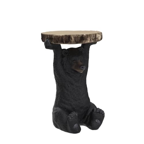 Table d'Appoint Animal Bear, Ours, Marron/Noir, Rond, Diamètre 33cm, Capacité de Charge max 20kg, Table de Salon, Meuble, Deco Intérieur, Decoration Chambre, Maison - TABLE BOIS