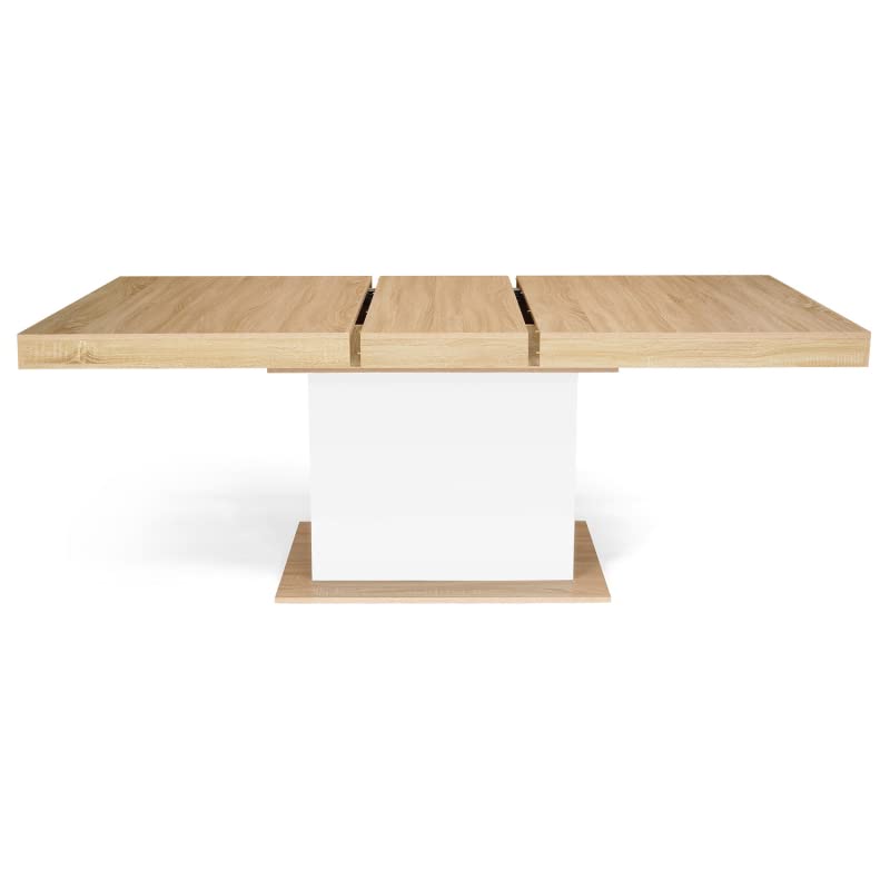 Table à Manger Extensible Rectangle Eden 6-10 Personnes Bois et Blanc 160-200 cm