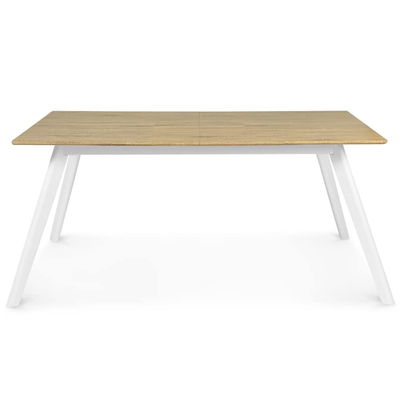 Table scandinave Extensible Rectangle Inga 6-8 Personnes Plateau Bois Pieds Blancs 160-200 cm