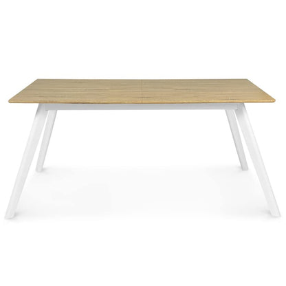 Table scandinave Extensible Rectangle Inga 6-8 Personnes Plateau Bois Pieds Blancs 160-200 cm