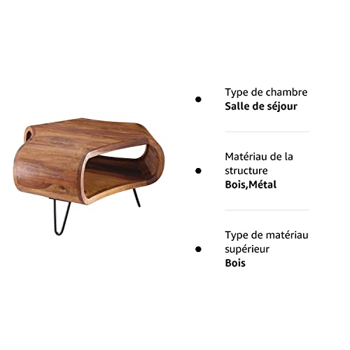 Table Basse Bois Massif Sheesham 55 x 38 x 55 cm Table de Salon | Table d'appoint Design Moderne | Meubles en Bois Naturel Table de Sofa | Table en Bois Massif avec Cadre en métal