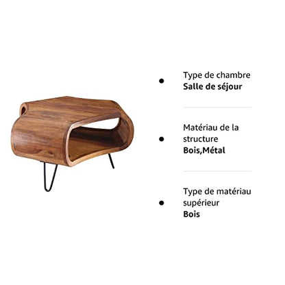 Table Basse Bois Massif Sheesham 55 x 38 x 55 cm Table de Salon | Table d'appoint Design Moderne | Meubles en Bois Naturel Table de Sofa | Table en Bois Massif avec Cadre en métal