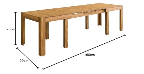 Table de salle à manger extensible XL 160-280 cm en bois massif chêne, idéale pour cuisine, salon, meubles de style rustique nordique, couleur chêne naturel