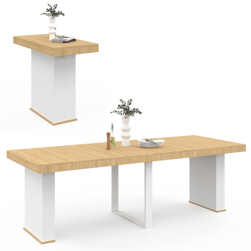 Table Console Extensible 10 Personnes 235 cm Bois et Blanc