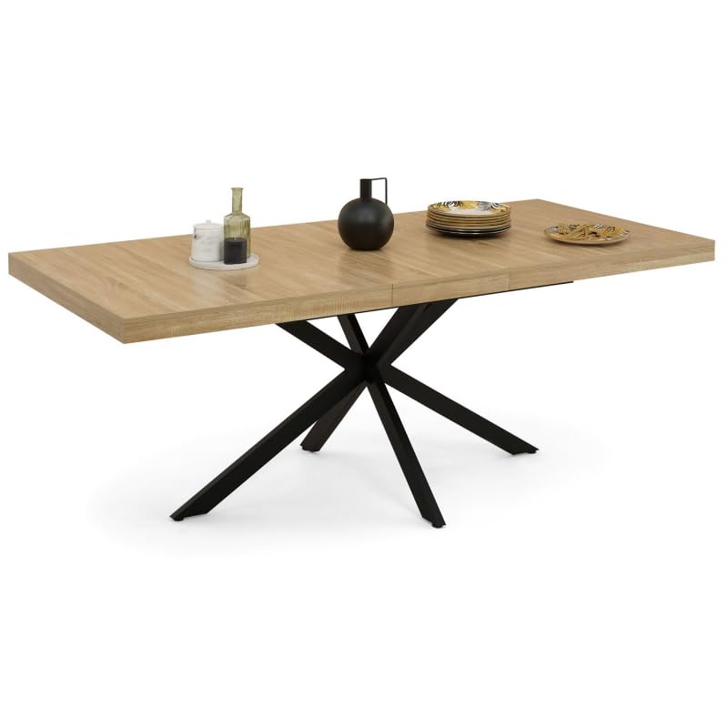 Table à Manger Extensible Rectangle avec Rangement 6-10 Personnes Bois et Noir 160-200 cm - TABLE BOIS