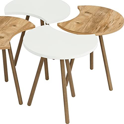 Set de 4 Tables Basses Emboîtables Tables d'Appoint pour Salon Chambre Panneau de Particules Bois de Hêtre 48 x 77 x 77 cm Blanc Effet Bois Naturel - TABLE BOIS