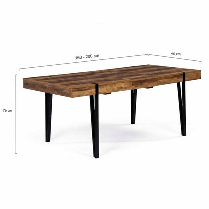 Table à Manger Extensible Rectangle Austria 6-10 Personnes Bois Pied épingle Noir 160-200 cm