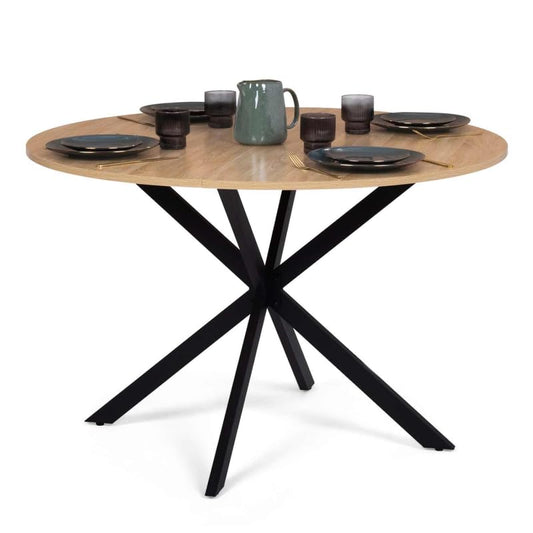 Table à Manger Ronde Alix 4-6 Personnes Pied araignée Bois et Noir 120 cm - TABLE BOIS