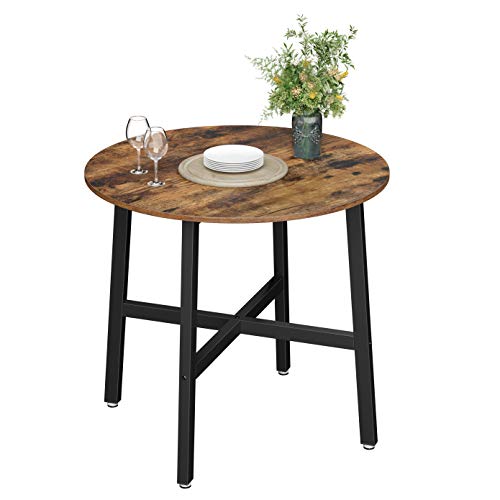 Table à Manger, Table de Cuisine Ronde, pour Salon, Bureau, 80 x 75 cm (Diamètre x H), Style Industriel, Marron Rustique et Noir d'Encre KDT080B01 - TABLE BOIS