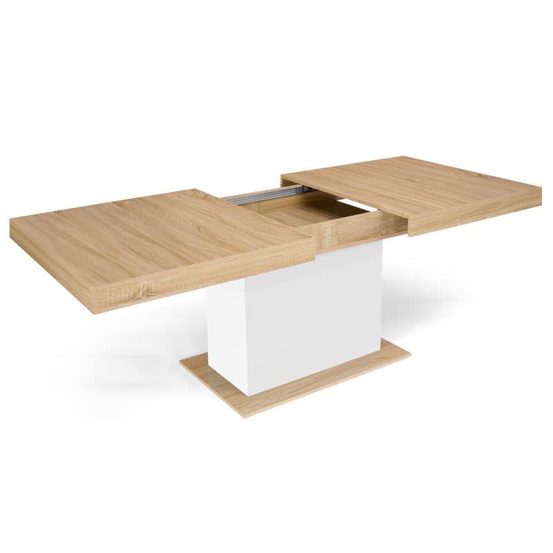 Table à Manger Extensible Rectangle Eden 6-10 Personnes Bois et Blanc 160-200 cm