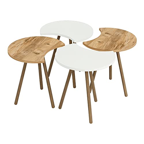 Set de 4 Tables Basses Emboîtables Tables d'Appoint pour Salon Chambre Panneau de Particules Bois de Hêtre 48 x 77 x 77 cm Blanc Effet Bois Naturel - TABLE BOIS