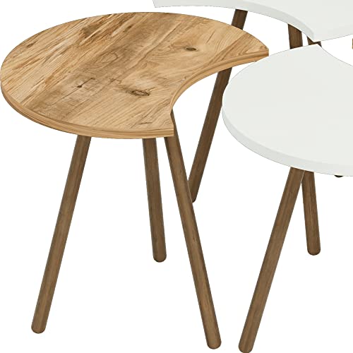 Set de 4 Tables Basses Emboîtables Tables d'Appoint pour Salon Chambre Panneau de Particules Bois de Hêtre 48 x 77 x 77 cm Blanc Effet Bois Naturel - TABLE BOIS