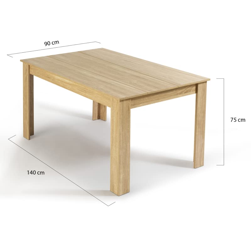 Table à Manger Rectangle Georgia 6 Personnes Imitation hêtre 140 x 90 cm - TABLE BOIS