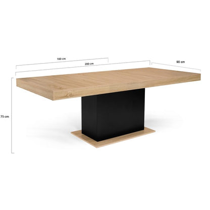 Table à Manger Extensible Rectangle Eden 6-10 Personnes Bois et Noir 160-200 cm