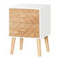 Table de Nuit Table de Nuit Design scandinave avec Pied en Bois Massif 40L x 30l x 56H cm Blanc et hêtre Motif Graphique