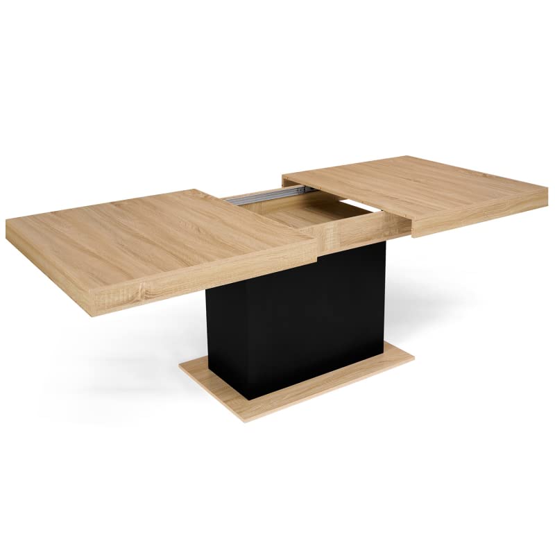 Table à Manger Extensible Rectangle Eden 6-10 Personnes Bois et Noir 160-200 cm