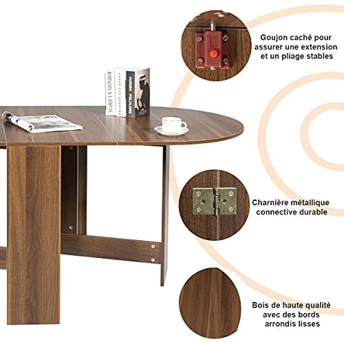 Table Extensible Salle à Manger pour 4-7 Personnes, Table Ronde Extensible Style Moderne avec 2 Rallonges Table Pliante Cuisine en Panneaux de Particules, 45-163 x 80 x75 cm - TABLE BOIS