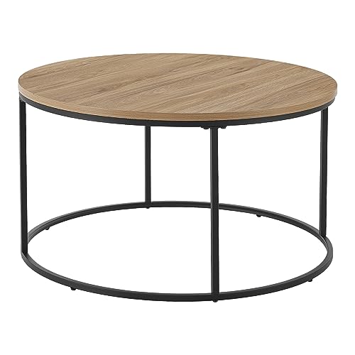 Table Basse Ronde pour Salon Chambre Métal Panneau de Particules 45 x 80 cm Noir Effet Bois - TABLE BOIS