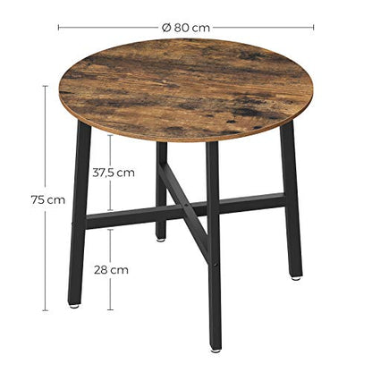 Table à Manger, Table de Cuisine Ronde, pour Salon, Bureau, 80 x 75 cm (Diamètre x H), Style Industriel, Marron Rustique et Noir d'Encre KDT080B01 - TABLE BOIS