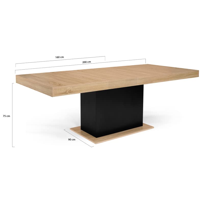 Table à Manger Extensible Rectangle Eden 6-10 Personnes Bois et Noir 160-200 cm