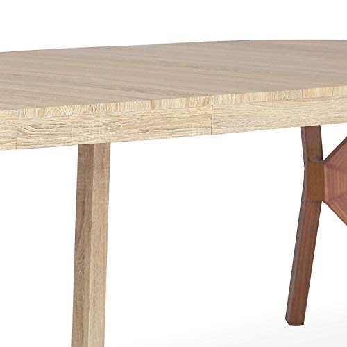 Table a Manger avec Pied de Table Metal | Table Ronde Extensible Salle a Manger ou Cuisine avec Pied Central| Bois, Metal | Myriade |Diamètre 110 cm x H75 cm Dépliée: L110 x P160-210-260 x H75 - TABLE BOIS