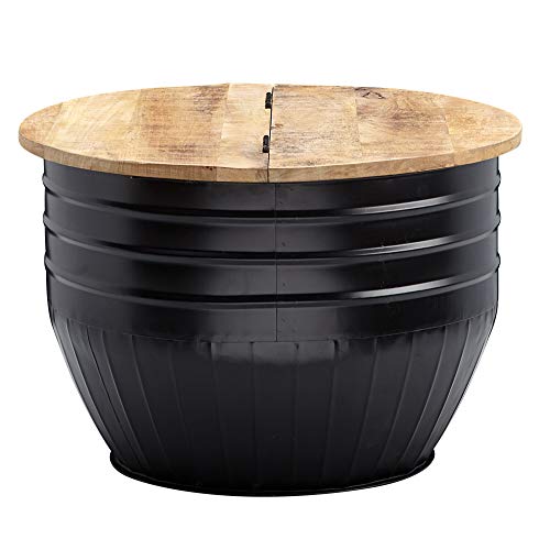 Table Basse Mango en Bois Massif/Metal Noir 60 x 41 x 60 cm | Table d'appoint de Style Moderne | Table de Salon avec Espace de Stockage Rond - TABLE BOIS