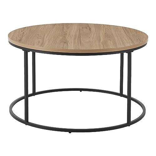 Table Basse Ronde pour Salon Chambre Métal Panneau de Particules 45 x 80 cm Noir Effet Bois - TABLE BOIS