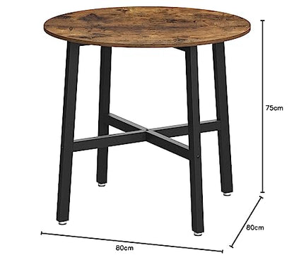 Table à Manger, Table de Cuisine Ronde, pour Salon, Bureau, 80 x 75 cm (Diamètre x H), Style Industriel, Marron Rustique et Noir d'Encre KDT080B01 - TABLE BOIS