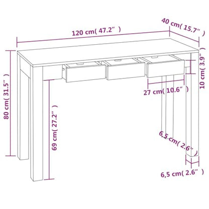 Table Console avec 3 Tiroirs Bois Massif de =Table d'Appoint