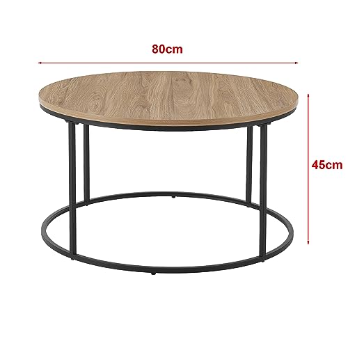 Table Basse Ronde pour Salon Chambre Métal Panneau de Particules 45 x 80 cm Noir Effet Bois - TABLE BOIS