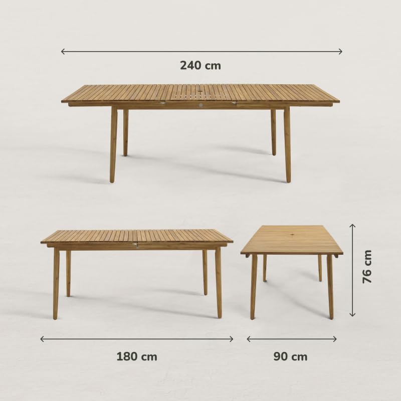 Table de Jardin Extensible en Bois 180-240 cm Jules - 8/10 pers. 8 à 10 pers Bois d'acacia Massif